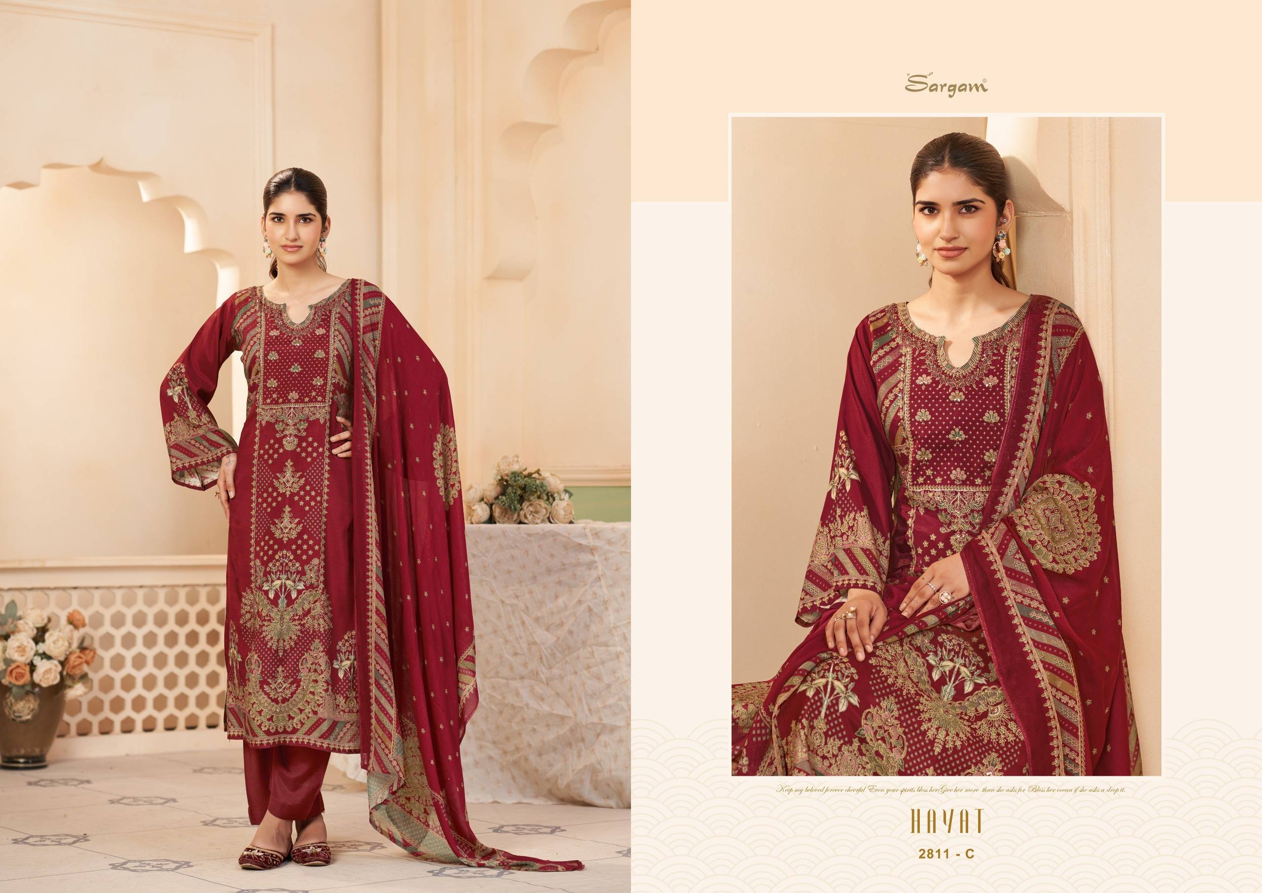 HAYAT by SARGAM 2811A TO 2811D SERIES Stylish Beautiful Colourful PURE VISCOSE MUSLIN Dresses At Wholesale Price